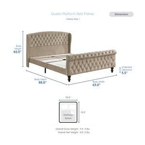 Nord Velvet Queen Platform Bed