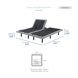 Maisonelle Textured Fabric Split Eastern King Power Heads and Foot Adjustable Bed Frames with Massage, Zero Gravity, Charging Ports and Nightlight