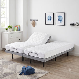 Maisonelle Textured Fabric Split Eastern King Power Heads and Foot Adjustable Bed Frames with Massage, Zero Gravity, Charging Ports and Nightlight