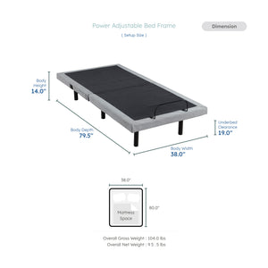 Maisonelle Textured Fabric Twin XL Power Head and Foot Adjustable Bed Frame with Massage, Zero Gravity, Charging Ports and Nightlight