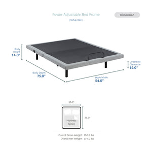 Maisonelle Textured Fabric Full Power Head and Foot Adjustable Bed Frame with Massage, Zero Gravity, Charging Ports and Nightlight