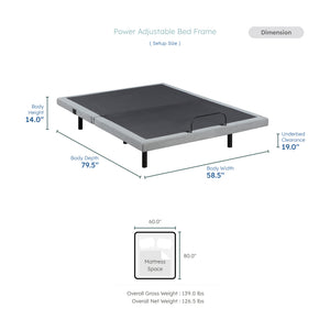 Maisonelle Textured Fabric Queen Power Head and Foot Adjustable Bed Frame with Massage, Zero Gravity, Charging Ports and Nightlight