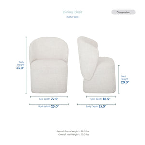 Veli Boucle Dining Chair with Caster Base