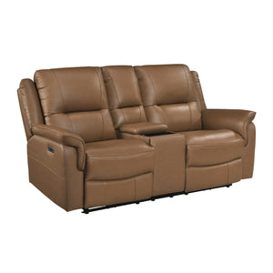Kaelin Leather Match Power Double Reclining Loveseat