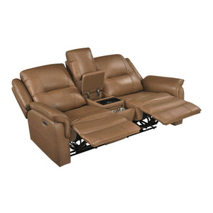 Kaelin Leather Match Power Double Reclining Loveseat