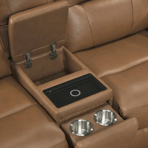 Kaelin Leather Match Power Double Reclining Loveseat