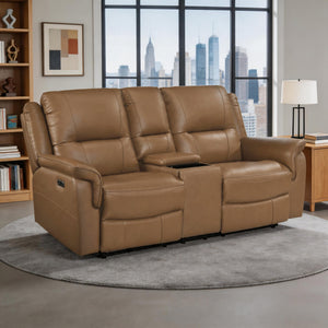 Kaelin Leather Match Power Double Reclining Loveseat