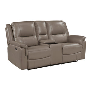 Kaelin Leather Match Power Double Reclining Loveseat
