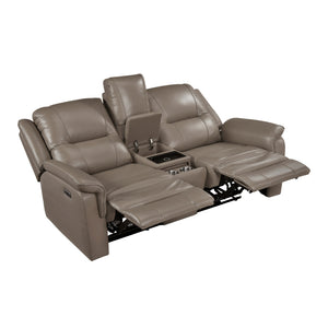 Kaelin Leather Match Power Double Reclining Loveseat
