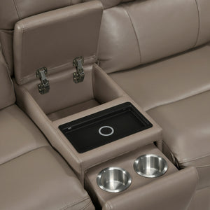 Kaelin Leather Match Power Double Reclining Loveseat