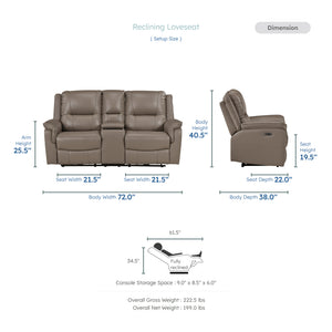 Kaelin Leather Match Power Double Reclining Loveseat