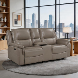 Kaelin Leather Match Power Double Reclining Loveseat