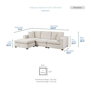 Brixton Chenille Fabric 4-Piece Modular Sectional with Ottoman