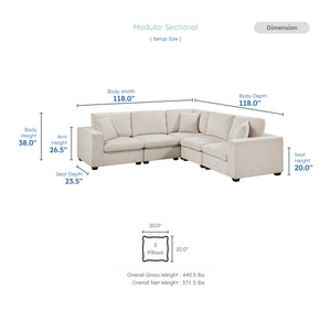 Brixton Chenille Fabric 5-Piece Modular Sectional