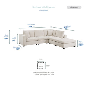 Brixton Chenille Fabric 5-Piece Modular Sectional with Ottoman