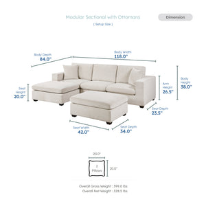 Brixton Chenille Fabric 5-Piece Modular Sectional with Two Ottomans