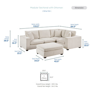Brixton Chenille Fabric 5-Piece Modular Sectional with Ottoman