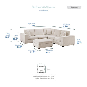 Brixton Chenille Fabric 6-Piece Modular Sectional with Ottoman