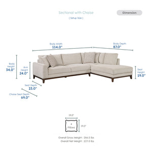 Evora Chenille Fabric 2-Piece Sectional with Right Chaise