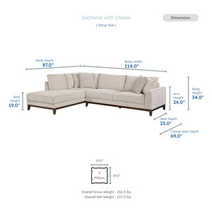 Evora Chenille Fabric 2-Piece Sectional with Left Chaise