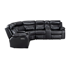 Vela Faux Leather Match 3-Piece Power Reclining Sectional with Two Consoles, Speakers, Subwoofer, LED Lighting and Charging Port