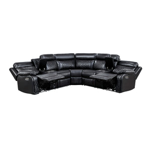 Vela Faux Leather Match 3-Piece Power Reclining Sectional with Two Consoles, Speakers, Subwoofer, LED Lighting and Charging Port