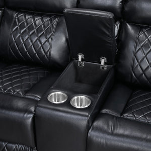 Vela Faux Leather Match 3-Piece Power Reclining Sectional with Two Consoles, Speakers, Subwoofer, LED Lighting and Charging Port
