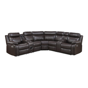 Vela Faux Leather Match 3-Piece Power Reclining Sectional with Two Consoles, Speakers, Subwoofer, LED Lighting and Charging Port