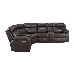 Vela Faux Leather Match 3-Piece Power Reclining Sectional with Two Consoles, Speakers, Subwoofer, LED Lighting and Charging Port