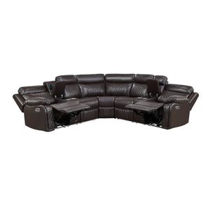 Vela Faux Leather Match 3-Piece Power Reclining Sectional with Two Consoles, Speakers, Subwoofer, LED Lighting and Charging Port