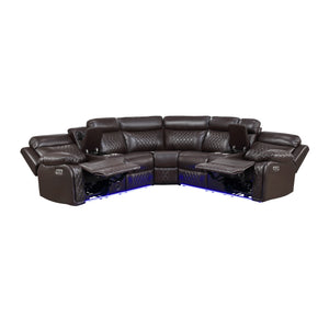 Vela Faux Leather Match 3-Piece Power Reclining Sectional with Two Consoles, Speakers, Subwoofer, LED Lighting and Charging Port