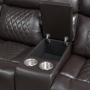 Vela Faux Leather Match 3-Piece Power Reclining Sectional with Two Consoles, Speakers, Subwoofer, LED Lighting and Charging Port