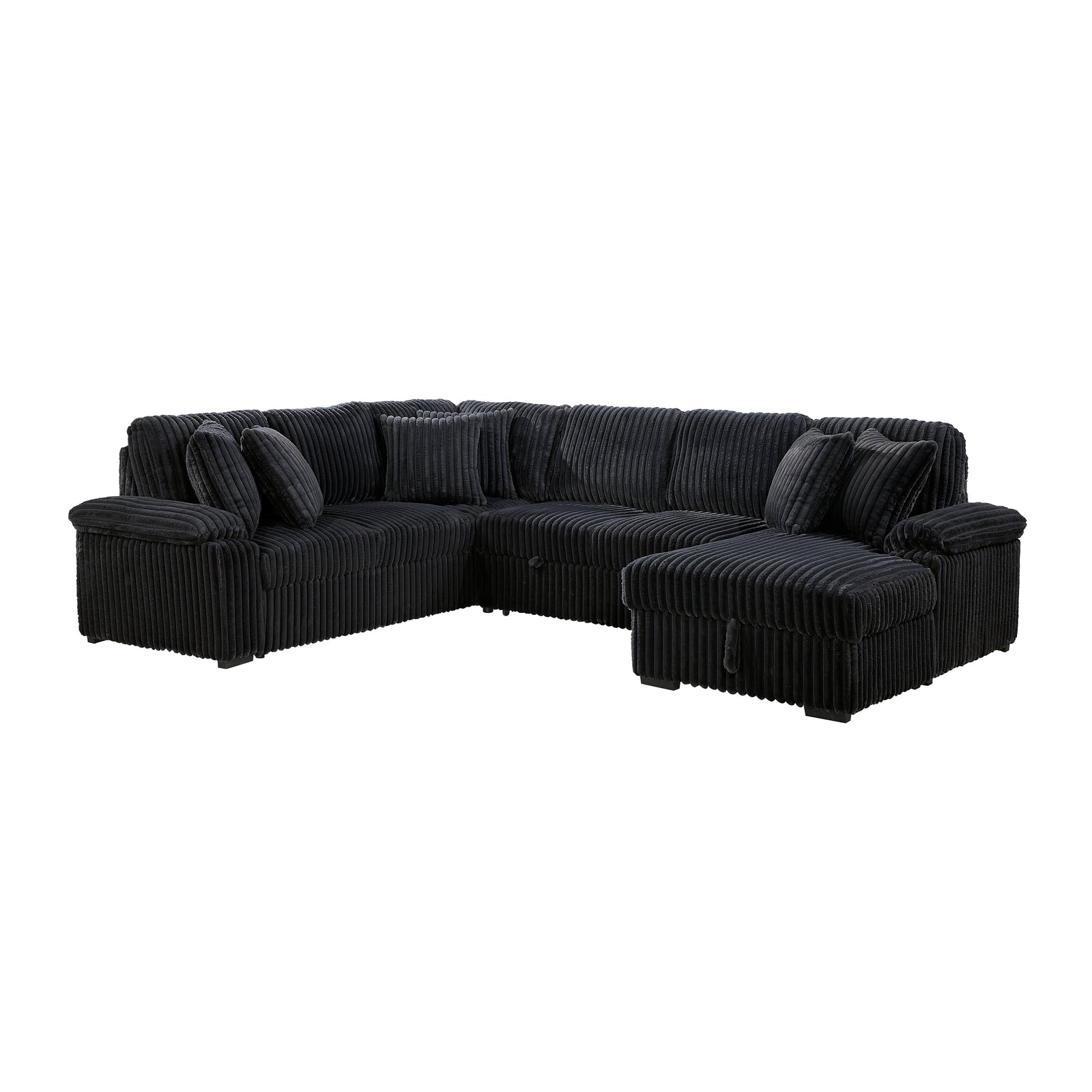 Oakmere Corduroy 3-Piece Sectional with Pull-out Bed, Right Side Chaise and Hidden Storage