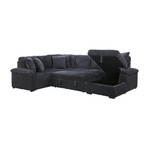 Oakmere Corduroy 3-Piece Sectional with Pull-out Bed, Right Side Chaise and Hidden Storage