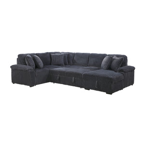 Oakmere Corduroy 3-Piece Sectional with Pull-out Bed, Right Side Chaise and Hidden Storage