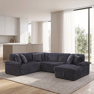 Oakmere Corduroy 3-Piece Sectional with Pull-out Bed, Right Side Chaise and Hidden Storage
