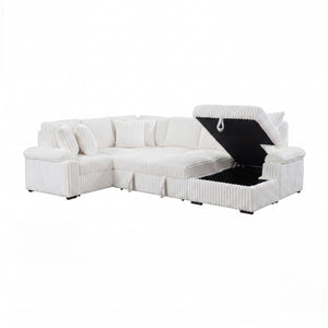 Oakmere Corduroy 3-Piece Sectional with Pull-out Bed, Right Side Chaise and Hidden Storage