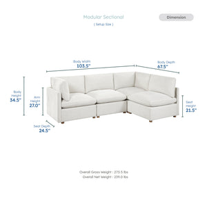 Solara Chenille Fabric 4-Piece Modular Sectional