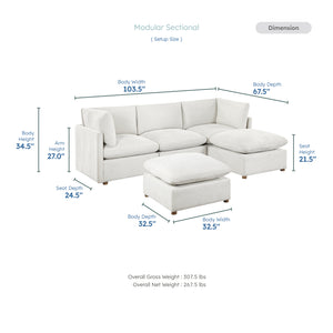 Solara Chenille Fabric 4-Piece Modular Sectional with Ottoman
