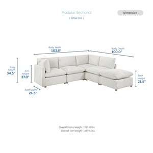 Solara Chenille Fabric 5-Piece Modular Sectional with Ottoman