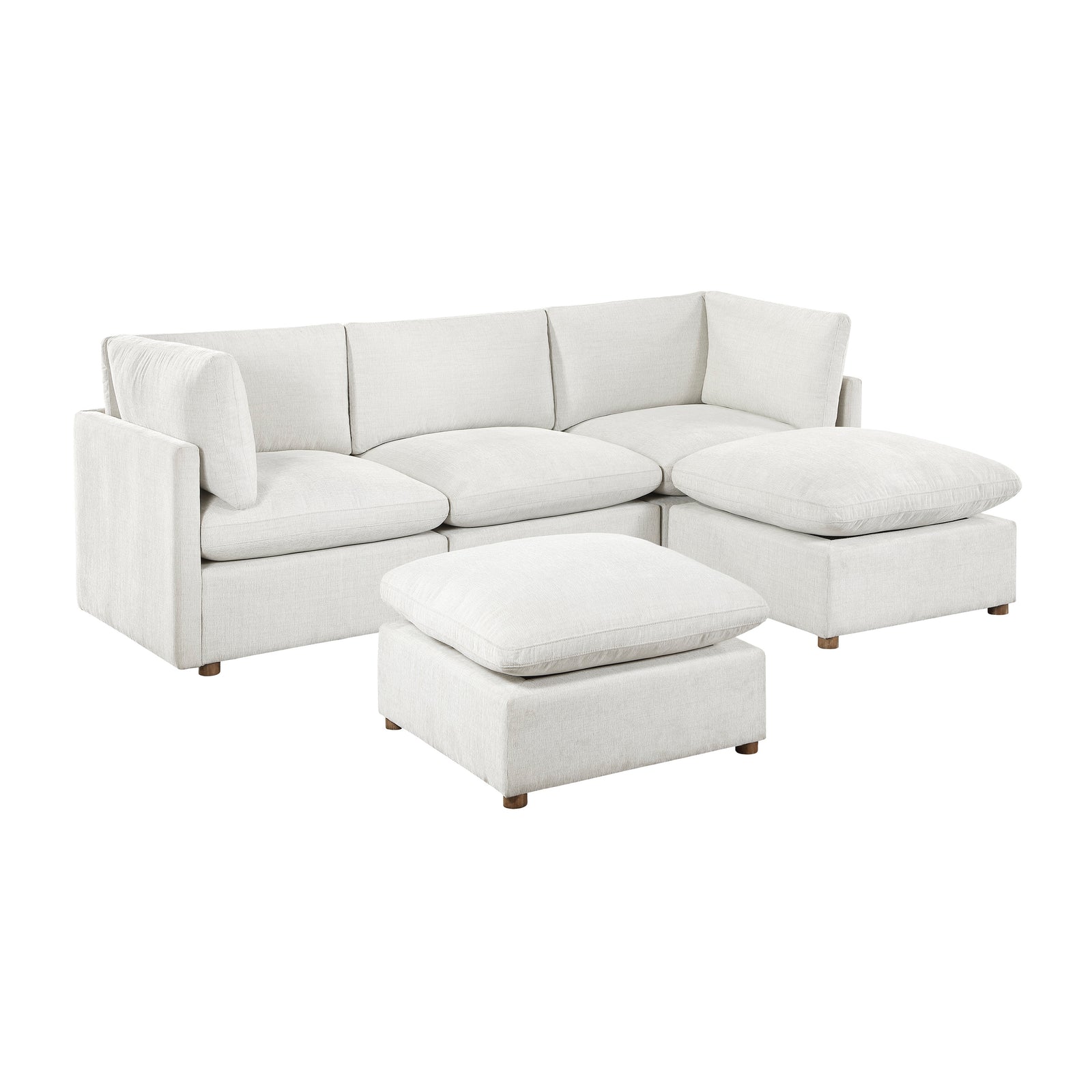 Solara Chenille Fabric 5-Piece Modular Sectional with Two Ottomans
