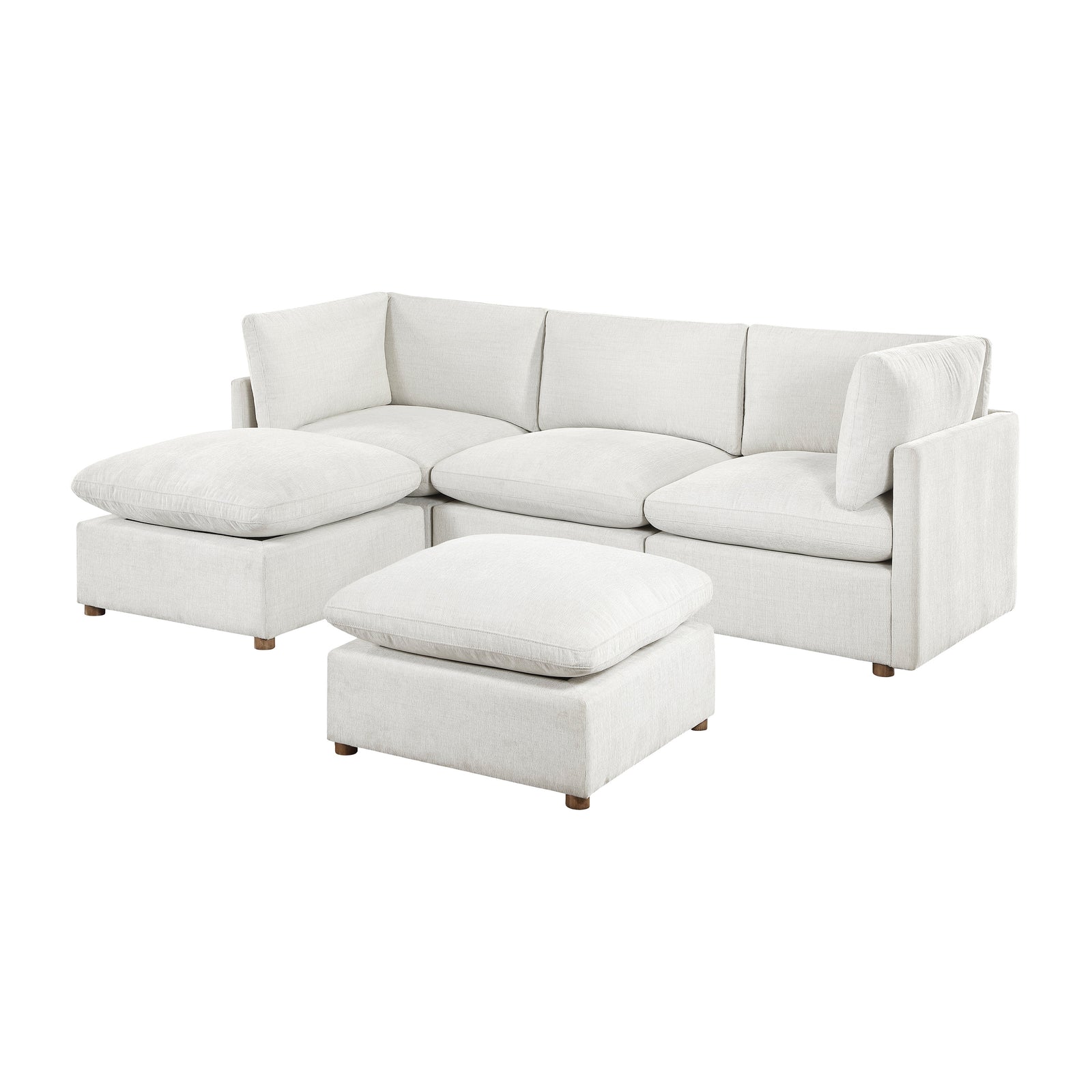 Solara Chenille Fabric 5-Piece Modular Sectional with Two Ottomans