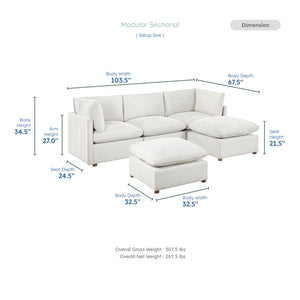 Solara Chenille Fabric 5-Piece Modular Sectional with Two Ottomans