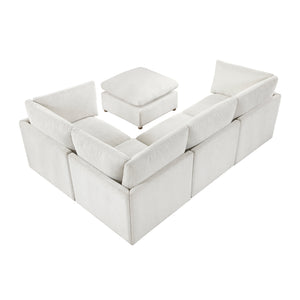 Solara Chenille Fabric 5-Piece Modular Sectional with Ottoman