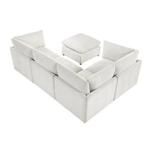 Solara Chenille Fabric 5-Piece Modular Sectional with Ottoman