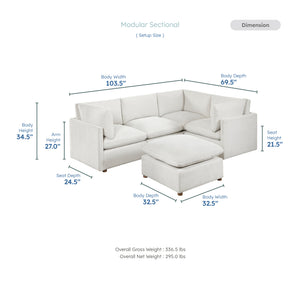Solara Chenille Fabric 5-Piece Modular Sectional with Ottoman