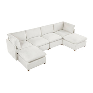 Solara Chenille Fabric 6-Piece Modular Sectional with Two Ottomans