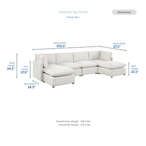 Solara Chenille Fabric 6-Piece Modular Sectional with Two Ottomans