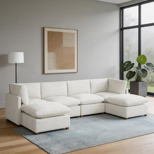 Solara Chenille Fabric 6-Piece Modular Sectional with Two Ottomans