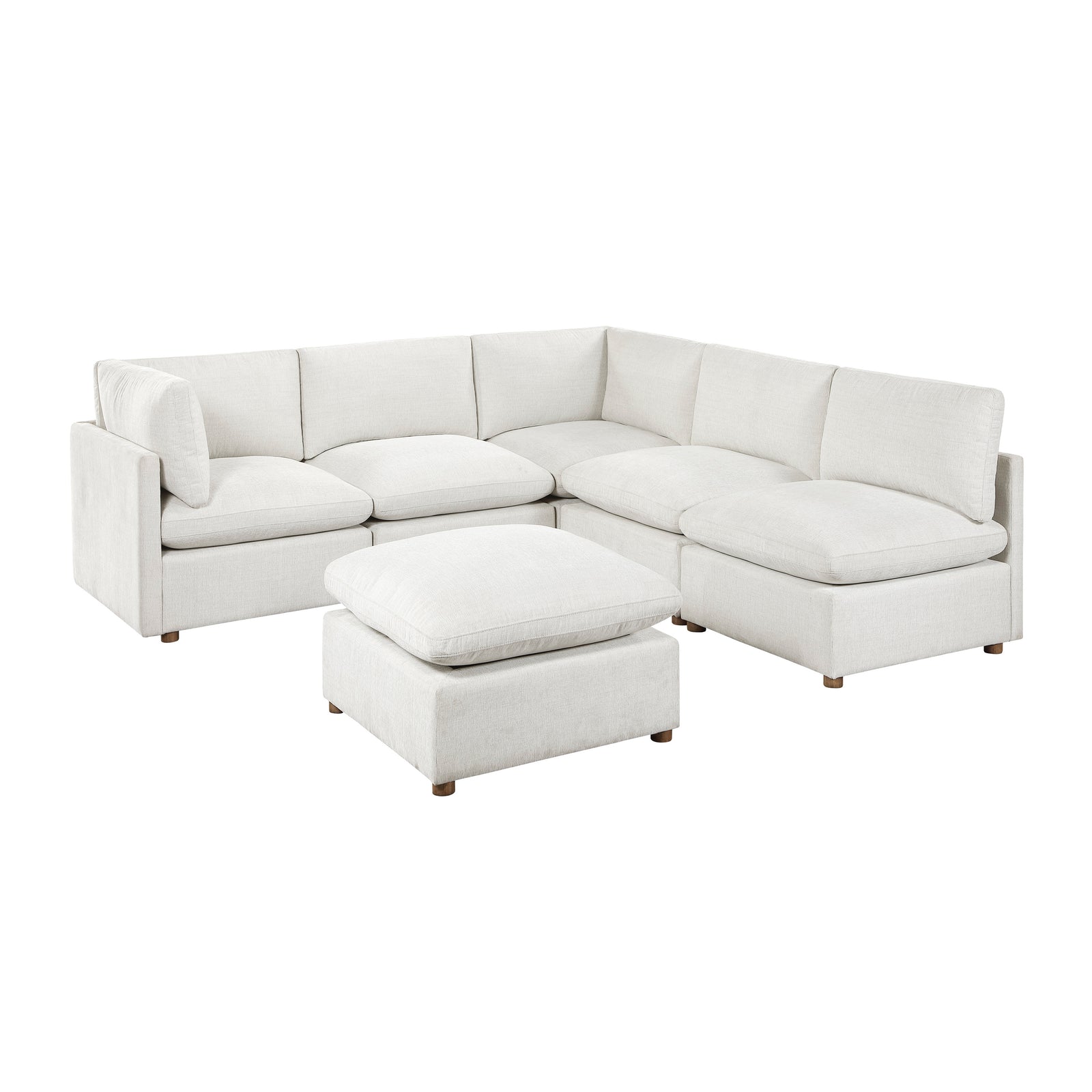 Solara Chenille Fabric 6-Piece Modular Sectional with Ottoman